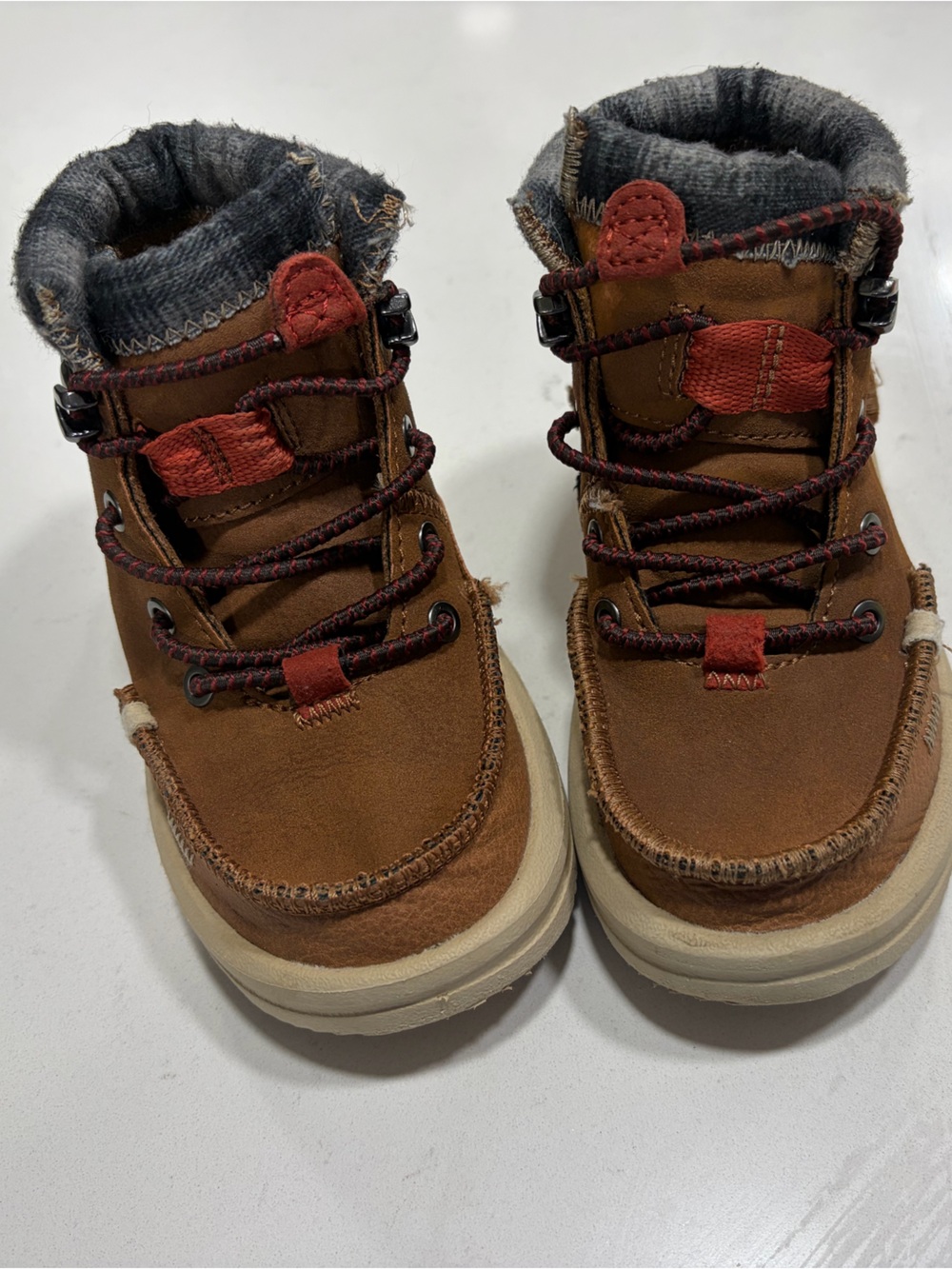 Hey Dude Kids Brown and Red Lace-Up Boots